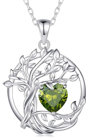 FANCIME Lebensbaum Birthstone Kette für Damen 925 Sterling Silber Baum des Lebens Birthstone Anhänger Halskette Schmuck Geschenke für Frauen Mädchen, Kettenlänge: 40+5 cm