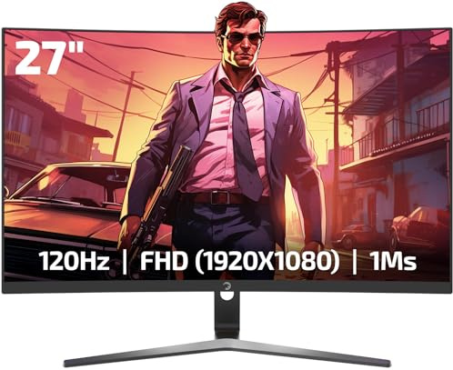 GAMEPOWER Vivid F20 Curved Gaming Monitor 27 Zoll, 120Hz 1ms, PC Bildschirm Full HD 1080P VA 1800R Gebogen HDR Display, Rahmenloses Computerbildschirm, FreeSync und G-Sync, mit Lautsprecher
