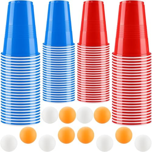 Kasanni Beer Pong Becher Set, 500ML Bierpong Becher Enthält 12 Tischtennisbälle und 50Becher, Beerpongbecher, Wiederverwendbare Partybecher für Weihnachten Party Geburtstag Festivals Hochzeit Camping