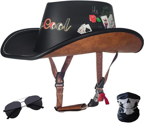 Motorrad-Halbhelm, Retro-Helm, Jethelme, Western-Cowboy-Hut, Vintage, ECE-geprüft, Bequemer Motorradhelm Für Erwachsene Männer Und Frauen, Four Seasons Erwachsene Motorrad-Jet-Helme