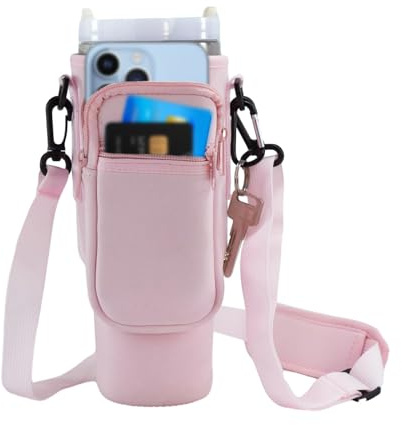 Vordpe Tragetasche für Stanley Cup 40oz, Wasserflaschen-Tragetasche mit Handyfach, Verstellbarem Riemen, Tragegriff, für Reisen Zum Wandern Laufen Radfahren (Rosa)