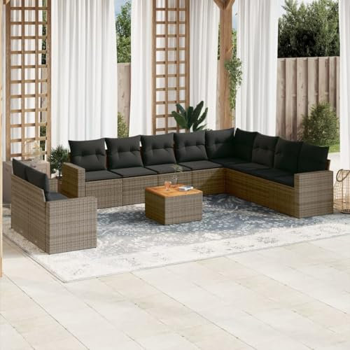 ULUYYUC 11-TLG. Garten-Sofagarnitur, Schlafsessel Mit Bettfunktion Eckbankgruppe Bodensofa Hocker Geeignet für Außenbereich Garten Hinterhof Balkon mit Kissen Grau Poly Rattan