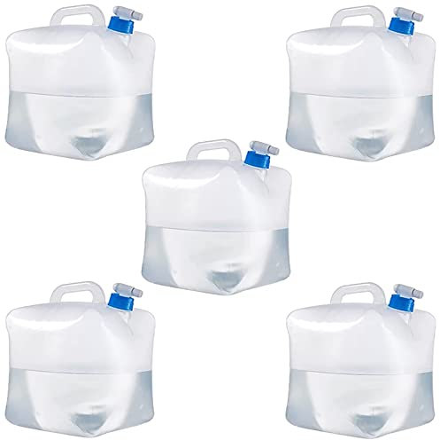 BESTXH 5pcs 10l / 15l / 20l Recipiente de Agua Plegable PortáTil Premium con Grifo, Cantimplora de Agua Plegable para Acampar Al Aire Libre, Viajar, Picnic, Senderismo,Transparente,20L