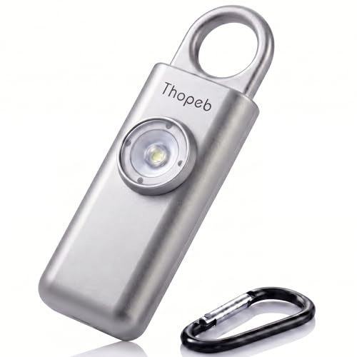 Der Original Persönlicher Alarm Für Frauen, Schlüsselanhänger Alarm mit Sirene für Selbstverteidigung und Sicherheit, Von der Polizei Empfohlen, 130 dB Sirene, LED-Stroboskoplicht (Metallisch Silber)