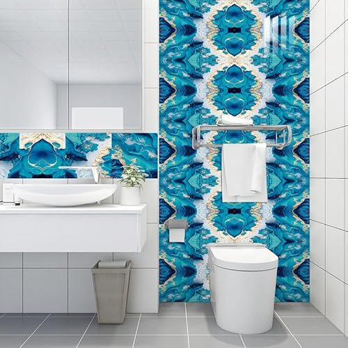 Fliesenaufkleber Blauer Treibsand Klebefliesen Küche 3d Wandpaneele Selbstklebend PVC Fliesenaufkleber Bad Wasserdicht Selbstklebende Fliesen Leicht Zu Schrubben Fliesensticker10 PC(15x15cm)