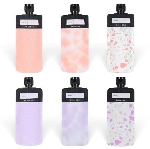 Sibba 6 Pcs Leak Proof Empty Squeeze Pouches 3 oz Portable Shampoo Liquid Container Refillable Travel Size Containers TSA Approved Travel Bottles Makeup Packing Bag for Lotion Face Cream Hand Soap