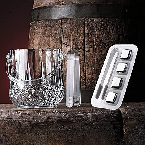 1-Liter-Eiskübel aus Glas, Eiskübel, Kühler für Wein, Bier, Champagner mit Zange, Eiswürfelbehälter aus Glas, transparenter Mini-Servierhalter für Eiswürfel, Kühleimer und Tragegriff für Partys