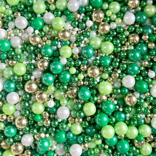 Green white gold metallic sprinkles edible pearls cupcake cake toppers biscuits ball mix pearls wicked party decoration 100s 1000s football eid baking MISTLETOE KISSES
