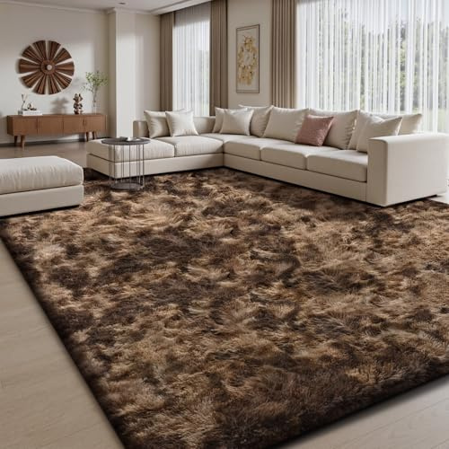 Sour Lemon Hochflor Teppich Groß, Braun Teppich Wohnzimmerteppich 275x370cm | Teppiche Schlafzimmer Flauschiger Teppich Waschbar Anti-Rutsch Extra Große Carpet Teppichen für Schlafzimmer Kinderzimmer