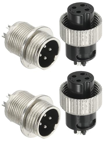 PATIKIL Connettore Aviazione, Spina a 4 Pin Metallo Maschio Femmina Connettore Pannello Aviazione da 12mm Connettore Cavo Aviazione per Illuminazione Video Macchina Cnc (2 Set)