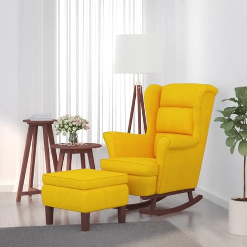 IKAYAA Schaukelstuhl Wohnzimmer Schaukelsessel Ohrensessel mit Hocker Sessel Schlafzimmer Relaxsessel Schaukelstühle mit Armlehnen Lesesessel Lesestuhl XXL Polstersessel Lounge Chair