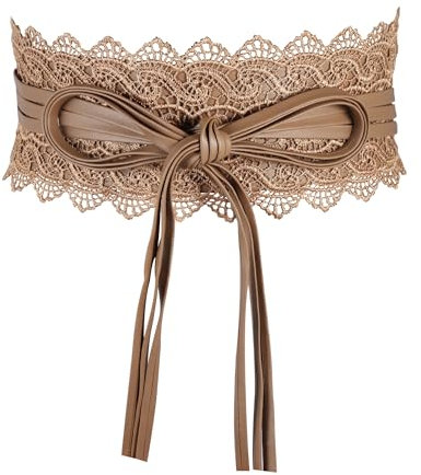 Manfnee Damen Spitze & Faux Leder Taille Gürtel - Weiß - Einfarbig - Retro-Obi-Gürtel - Perfekt für jede Gelegenheit - Geeignet für Kleider, Anzüge, Röcke & Oberteile
