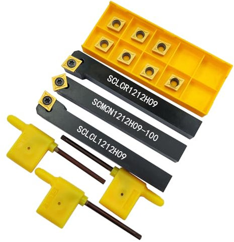 ASZLBYM 1/2 drehmeißel 12mm SCLCR1212H09+SCLCL1212H09+SCMCN1212H09 drehmeissel CNC-Drehmaschinen-Excircle-Drehwerkzeughalter set,Und 10Stück CCMT09T304 / CCMT32.51 Indexierbarer hartmetall drehwerk