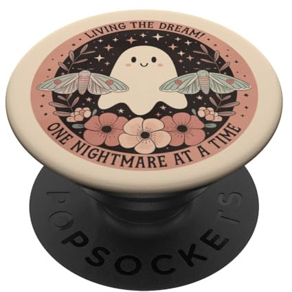 Cute Spooky Ghost Motif with Moths & Flowers Cute Ghost PopSockets Adhesive PopGrip