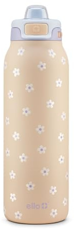 Ello Pop & Fill 32oz Stainless Steel Water Bottle with Quick Fill Technology, Double Walled and Vacuum Insulated Metal, Leak Proof Locking Lid, Sip and Chug, Reusable, BPA Free, Gloss Daisies
