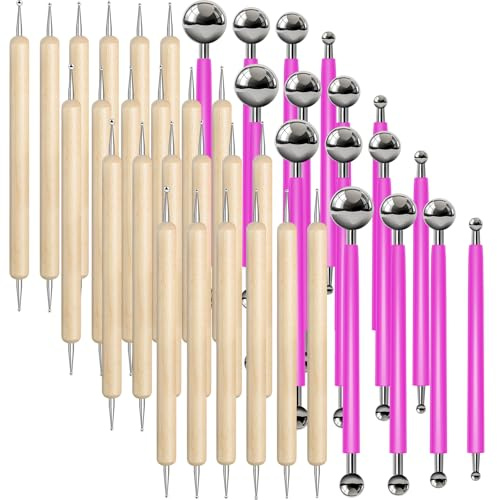 Ashmacdo 3 Sets Punktmalwerkzeuge, 30 Stück, Ton, Keramik, Modellierwerkzeuge, Metallprägewerkzeuge, Kugelenden, Punkte, Kunstwerkzeuge für Steinmalerei, Mandalas, Ton, Töpferei, Kunststein (Rosa)