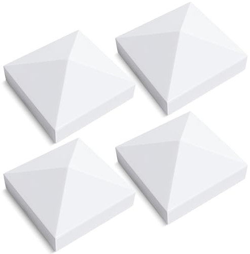 VIVIDA 5 x 5 Vinyl Fence Post Caps, Pyramid PVC Post Cap (Actual 5 x 5), Waterproof Fence Top Covers for Deck, Mailbox, White, 4 Pack
