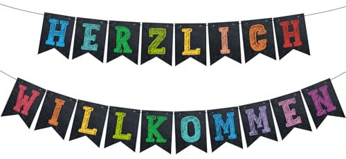 MEJOSER Herzlich Willkommen Girlande Einschulung Deko Banner Mädchen Junge Schulkind 2025 Schulanfang Geburtstag Babyparty Geburt Schulstart 1. Schultag Schuleinführung