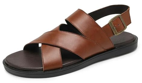 NYSDM lädersandaler för män sommar utomhus tofflor casual strandskor romerska, Choklad, 39.5 EU