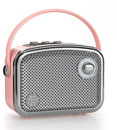 TOMPROAD Enceinte Bluetooth portable de style vintage, marron, design rétro avec grille en métal, forme carrée compacte (rose)
