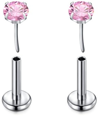 D.Bella G23 Titan Labret Piercing Ohrringe Threadless Push In Lippenpiercing Lippenstab Nasenpiercing Helix Tragus Conch Piercing Schmuck