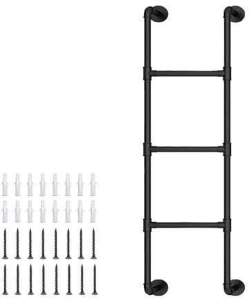 WallMounted Metal Step Ladder Sturdy Bunk Bed Exit Ladder Black Wrought Iron for Cellar Windows Includes Mounting Hardware for Dormitory & Library Use