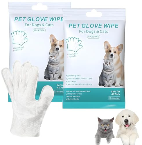 aieieii 12 PCS Pets Dog Washing Gloves, Pet Glove Wipes Dogs Dog Cleaning Gloves Pet Wipes for Cats, Suitable for Cleaning Fur Face Ears Eyes and Claws Daily Care Traveling