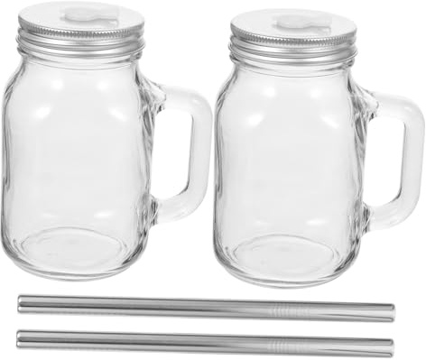 IMIKEYA 2 juegos Botellas de Vidrio Transparentes con Pajita de Resistentes y Prácticas para Jugos Leche y Té con Perlas Diseño Grande y Cómodo para Bebidas Frías y Calientes