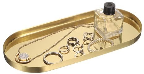 QUARKZMAN Bandejas Rectangulares para Servir, Bandeja De Metal para Baño O Café De 5 X 12 Pulgadas, Decoración para El Hogar, Plato para Queso O Postre, Dorado