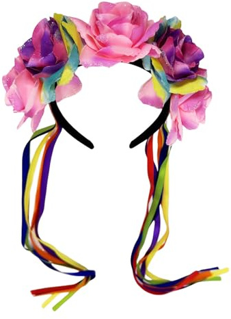 Colorfu Blumen-Stirnbänder mit Blumen und Quasten für Halloween, für Bühnenauftritte und Kostümpartys, für Jungen und Mädchen, Regenbogenblumenkronen, Festival-Zubehör