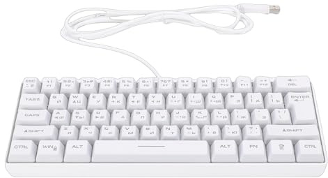 Plyisty Russische Mechanische Gaming-Tastatur, Kompakte Tastatur mit 61 Tasten, RGB-Hintergrundbeleuchtung, Hohe Reaktionsfähigkeit, Anti-Ghosting, USB-Kabel, Russisch und Englisch (White)