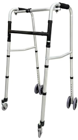 Déambulateur pliable en aluminium avec 4 roues standard - 2 roues pivotantes - Poignées ergonomiques - Réglable en hauteur