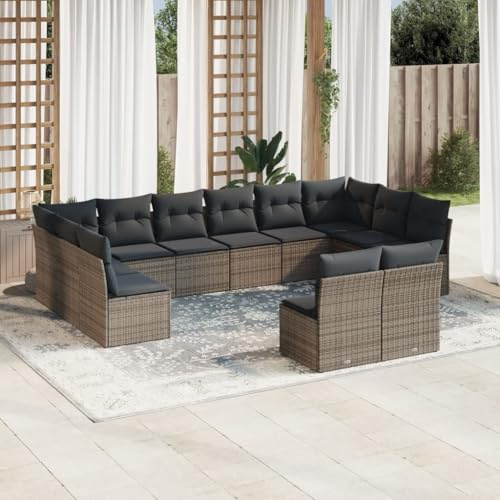 Owoxanthellate Owox 12tlg. Garten-Sofagarnitur Grau Poly-Rattan Lounge-Set 62x62x69 mit Stauraum & abnehmbaren Bezügen für Terrasse/Balkon