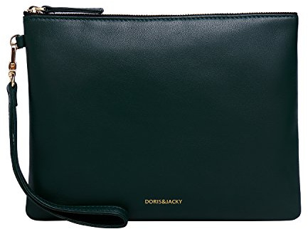 Doris&Jacky Damen Echtes Leder Clutch Schaffell Geldbörse Abendtasche mit Handschlaufe (Grün)