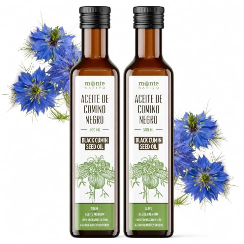 Huile de Graine de Cumin Noir Monte Nativo (2x500ml) – Huile de Nigella Sativa Non Filtrée – Pressée à Froid – Saveur Douce – Pure & Naturelle
