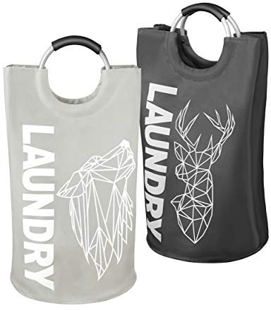 WELLENBORG® 2er Set Faltbarer Wäschekorb faltbar groß - Dunkler Wäschesammler wasserdicht Wäschesack Spielzeugkorb groß faltbarer Korb Wäschekörbe Wäschetonne Kinderzimmer Wäschesäcke Flaschensammler