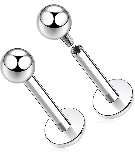 GAGABODY G23 Titanium 16G 3mm Ball Internally Threaded Labret Helix Cartilage Tragus Monroe Lip Studs Earring Piercing 6mm