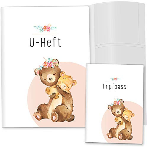 OLGS U-Heft und Impfpasshüllen Set | Hab Dich lieb | Hüllen für den Untersuchungsheft & Impfpass | Ideales Babygeschenk (U-Heft Set 3-teilig, Bär)