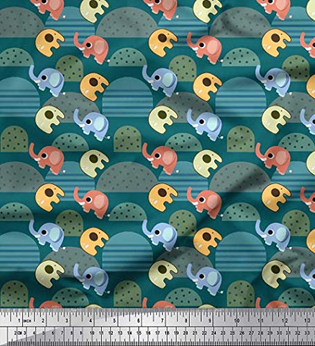 Soimoi Grun Baumwoll-Popeline Stoff Sußer Elefant Kinder Stoff Meterware 42 Zoll breit