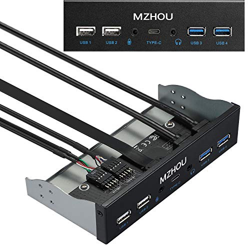 MZHOU Tarjeta de Expansión de Panel Frontal USB 3.2 GEN1, 10 Gbit/s Type-C + 4 Puertos USB (5Gbps 480Mbps) Panel de Unidad óptica HD-Audio para la Ranura de CD-ROM de 5,25 Pulgadas
