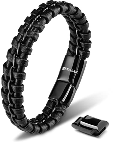 SERASAR Premium Lederarmband für Männer | Magnetverschluss aus Edelstahl in Schwarz, Silber & Gold | Inklusive Schmuckschachtel | Tolle Geschenkidee