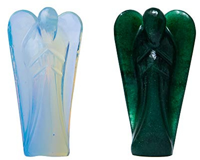 Wonder Care Lot de 2 Figurines d'ange Gardien de Poche en Cristal Naturel Reiki - Énergie de guérison sculptée - Équilibre des Chakras - Méditation - Esthétique (3,8-5,1 cm)
