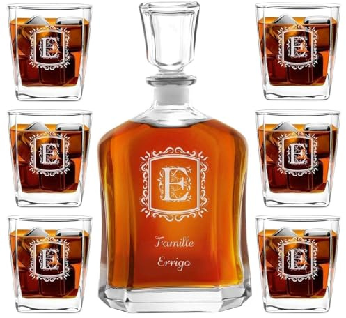 Maverton Ensemble de Carafe en Verre Personnalisé Whisky Rhum Cognac Avec 6 | Verres Gravés Cadeau Couple, 700 ml Service Universel