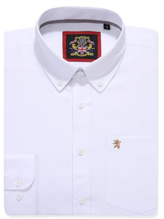 Mens Long Sleeve Oxford Shirt, Button Down Collar & Pocket, Casual Office Work Weekender English Style. The English Oxford by Janeo British Apparel. (Plain White, LG)
