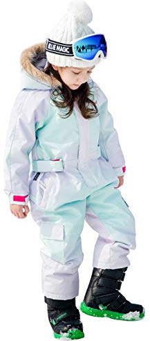 SNBOCON Kids Waterproof Colorful One Piece Coveralls Ski Suits Snowsuits Winter Jumpsuits Snowboarding (100cm,Aurora)