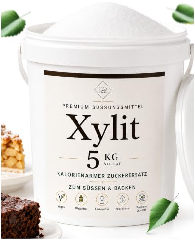 Premium Xylit Zucker 5 kg - 100% Birkenzucker - Zuckerersatz aus Birkenzucker, Zuckeralternative - Kalorienarm, leicht löslich - abgefüllt in Deutschland - 5kg