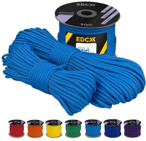 EdcX 4 mm Polyester Paracord 550 25+ Farben (15, 30 und 50 m) – Typ III, 100% Nylonseil, 7 Litzen Seil, 4mm Nylonseil in vielen Farben | Solid Colors