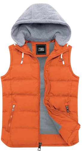 ZSHOW Vinterväst för män Quiltad vaddering Puffer Ärmlös jacka Varm utomhusväst Kroppsvärmare med huva orange XL