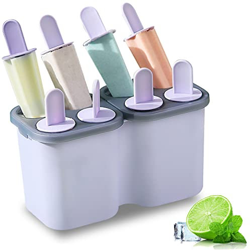 HOMQUEN Eis Am Stiel-Formen, 8-Teilige Eis-Pop-Form, Wiederverwendbare, Leicht Zu Lösende Eiscreme-Form Für Kinder, Viele Formen, Hausgemachte Eis Am Stiel-Formen, BPA-Frei (8 Mulden-Lila)
