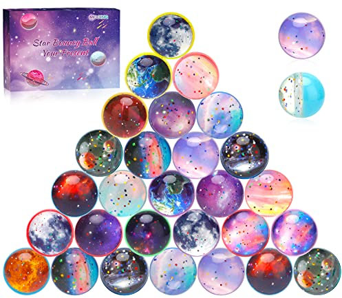 MOOING 30 Stück Flummi,Kleine Flummis,Glitzer Hüpfbälle Farben Hüpfbälle,Dopsball Gummiball Hüpfball Springball Weltraumthema Flummi Geschenk für Kinder